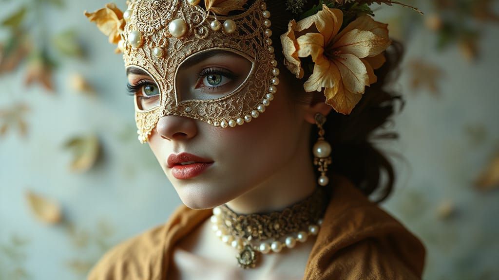 Ethereal Autumn Goddess Portrait in Abstract Style