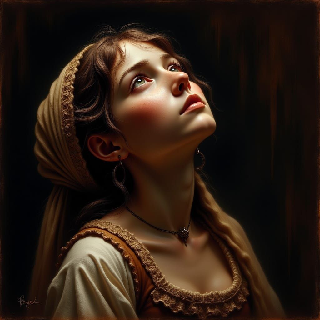 Bernadette's Vision: Romantic Portrait in Art Nouveau Style