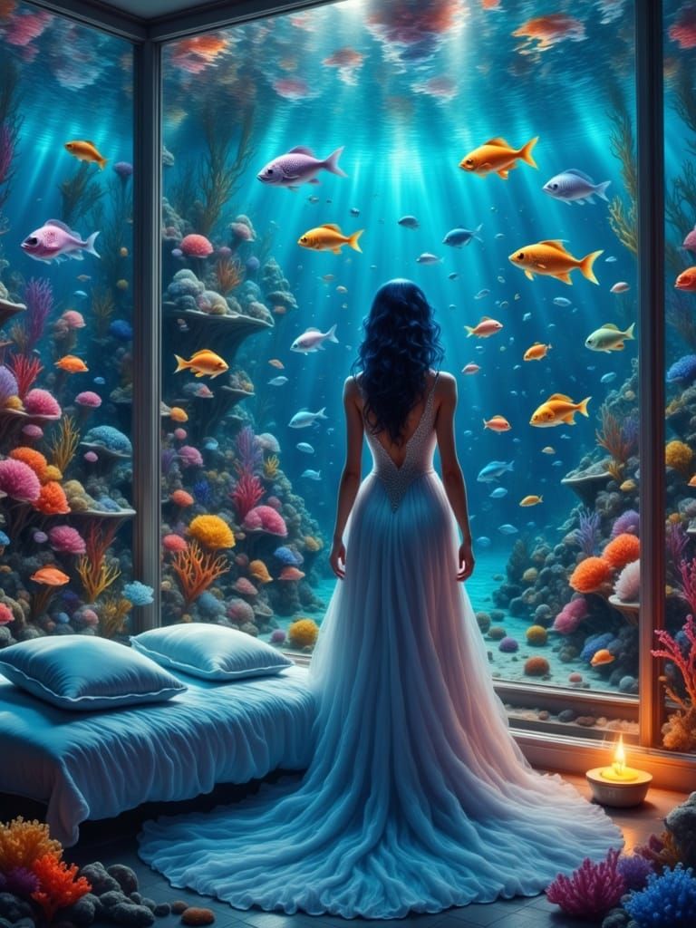 Aquatic Bedroom View of Exotic Fish