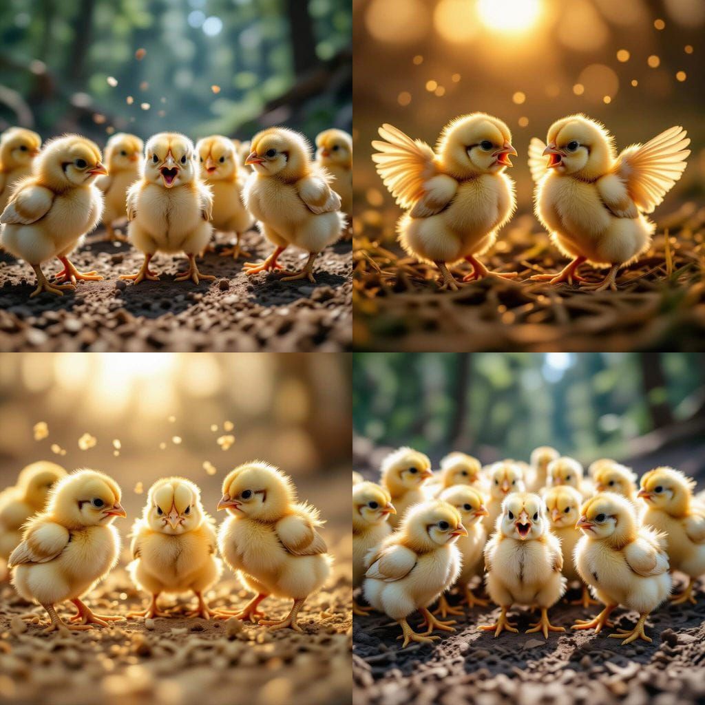 Frustrated Baby Chicks in Cinematic Still