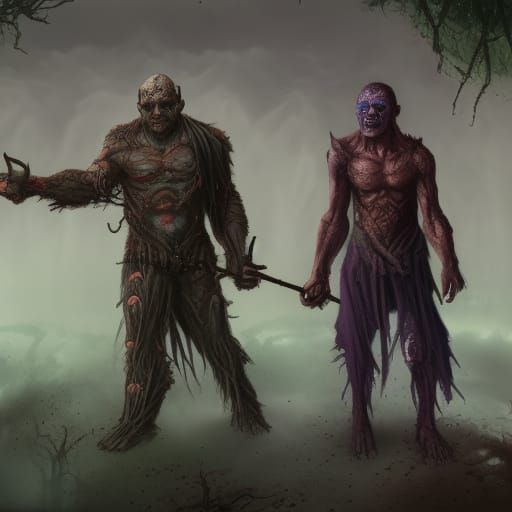 Half-Orc Zombie with Human Companion: Fantasy Art