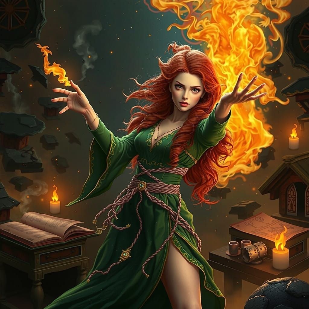 Mystical Sorceress Unleashes Uncontrolled Fire Spell