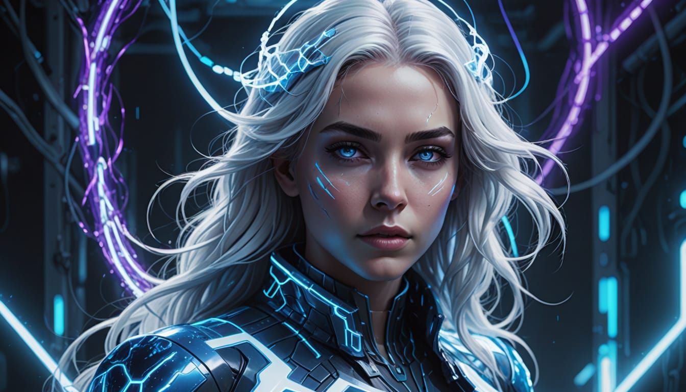 AI Generated Woman of Electricity and Crystal