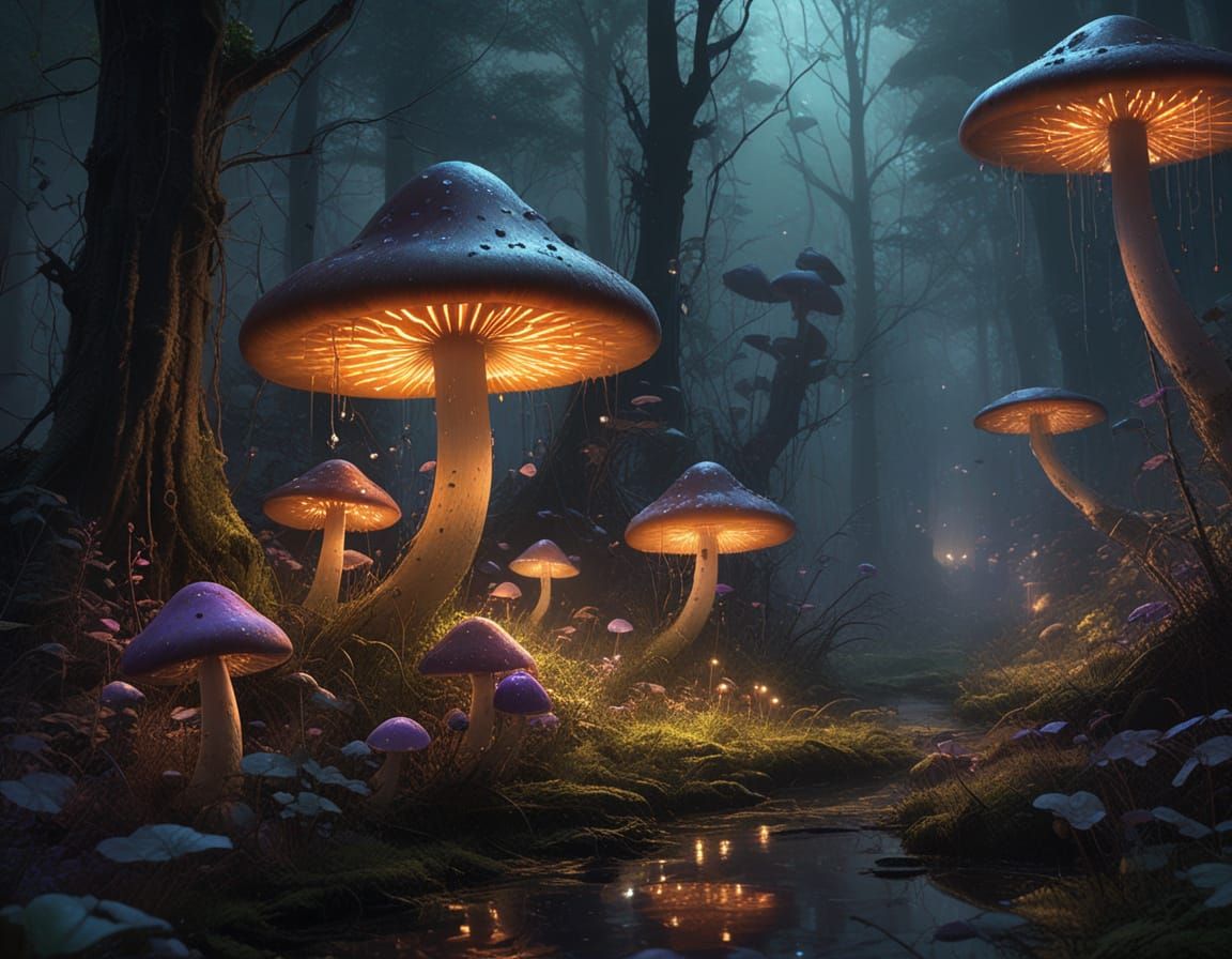 Ethereal Bioluminescent Forest Scene in Dreamcore Style