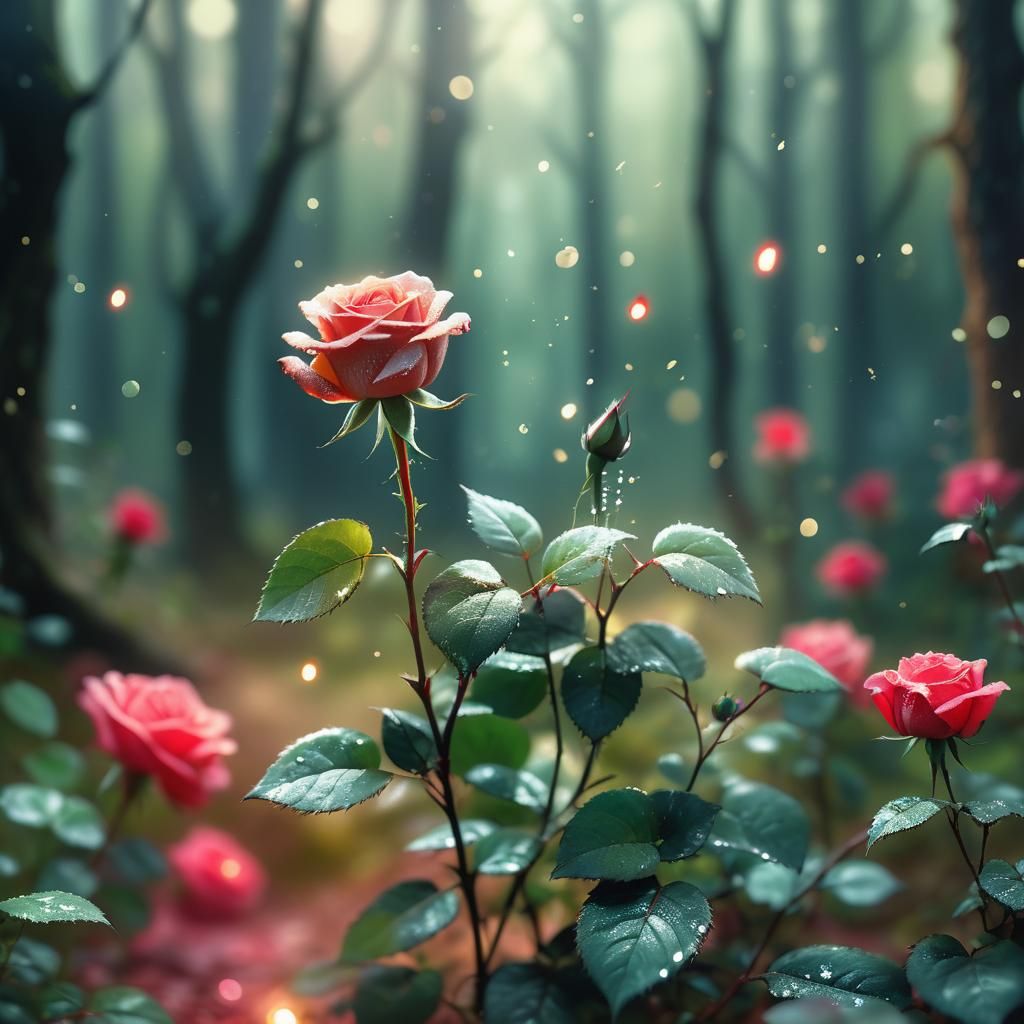 Mystical Rose Surrounded by Sparkling Dust