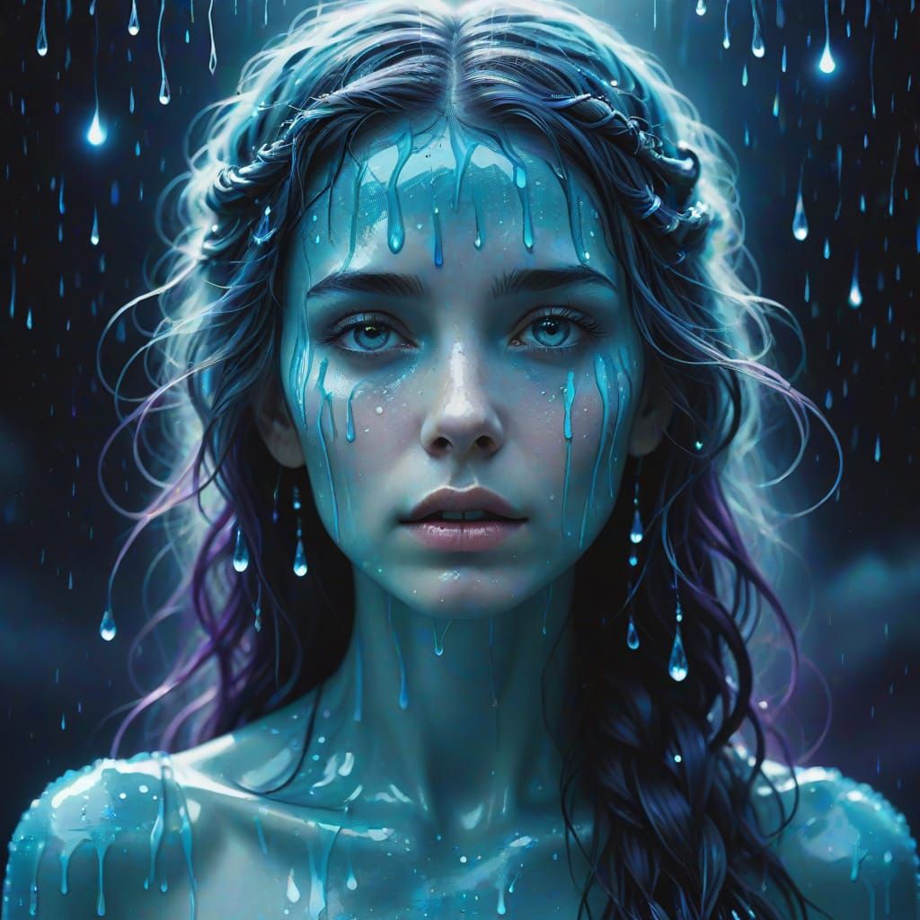 Celestial Surrealist Goddess Under Stormy Skies