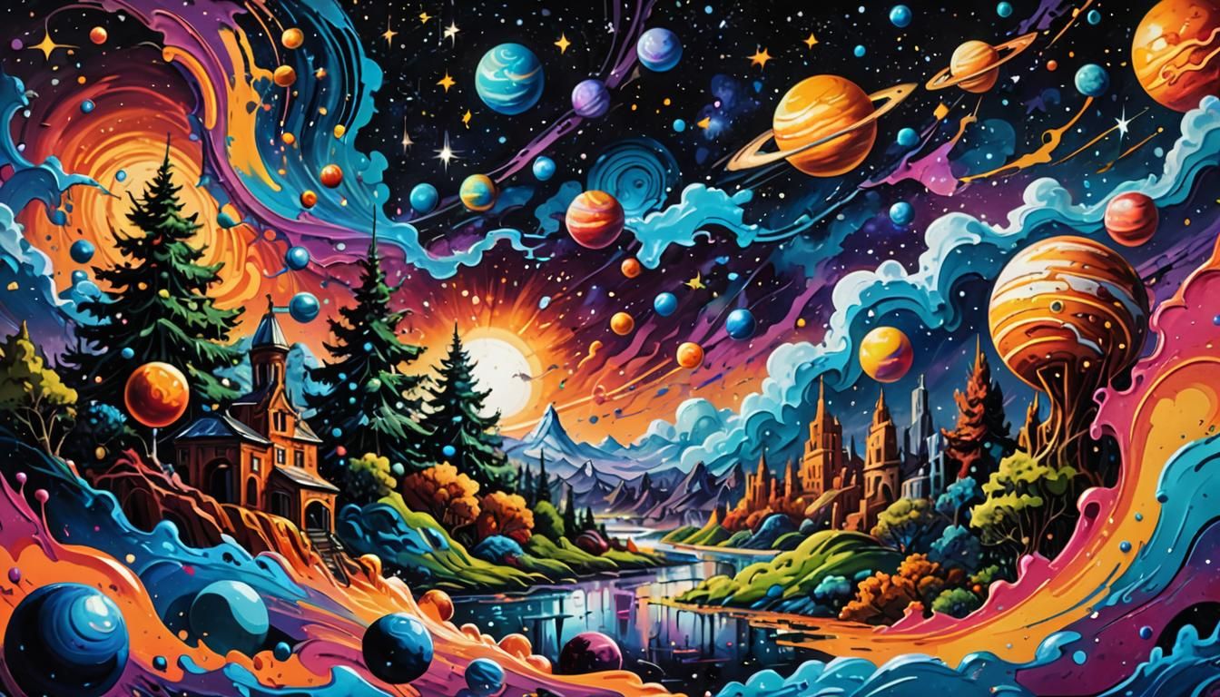 Cosmic Graffiti Art: Galactic Street Art Landscape