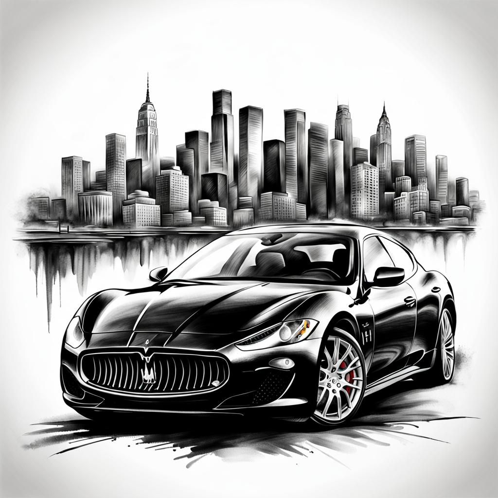 Maserati in Los Angeles: Airbrush Charcoal Sketch
