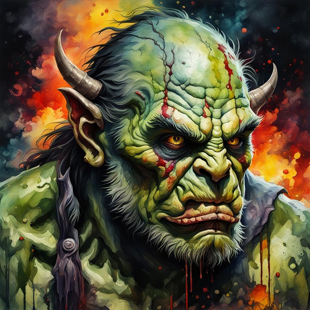 Grotesque Orc: A Gothic Watercolor Masterpiece
