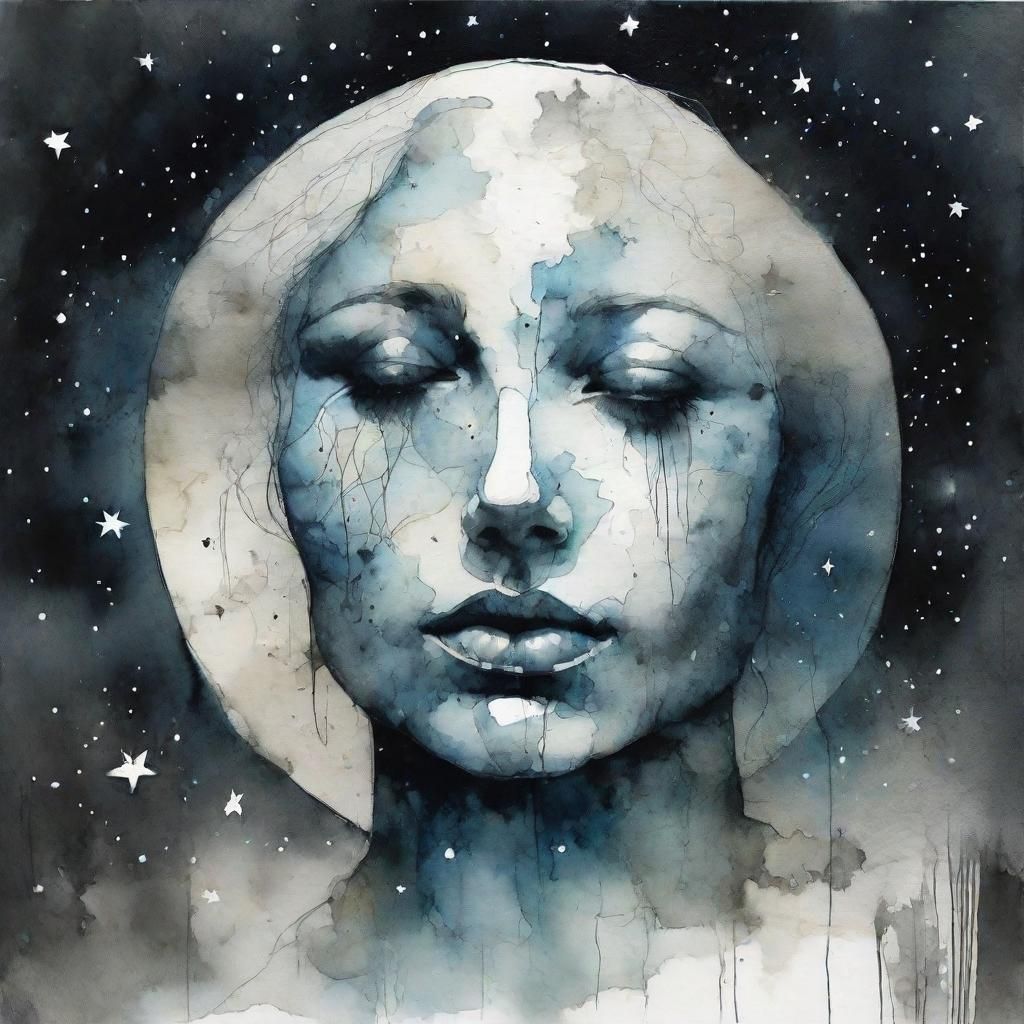 Eerie Moonlit Scene in Dark Art Style