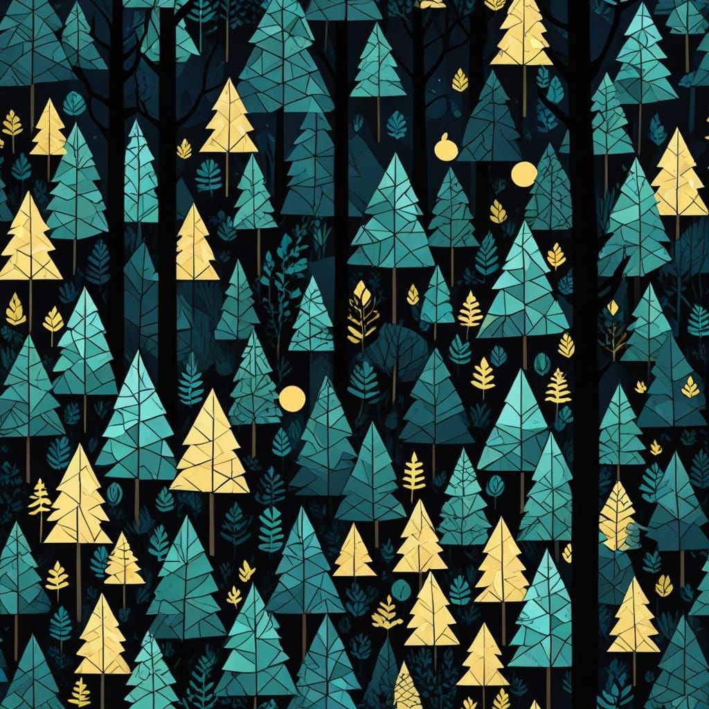 Geometric Abstract Night Forest Illustration