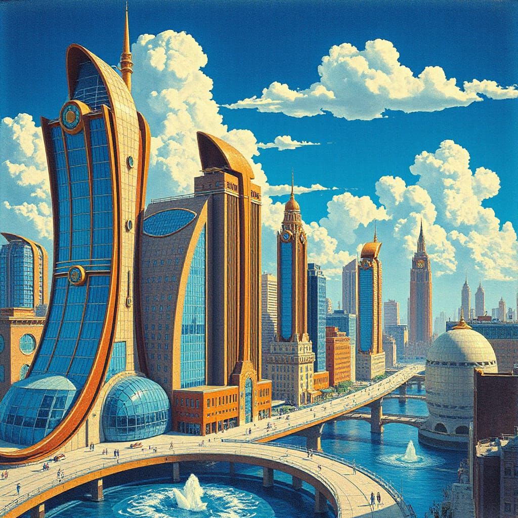 Surreal Futuristic Metropolis in Etch-a-Sketch Style