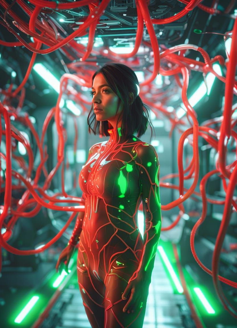Brunette in Fluorescent Cables, Sci-Fi Render
