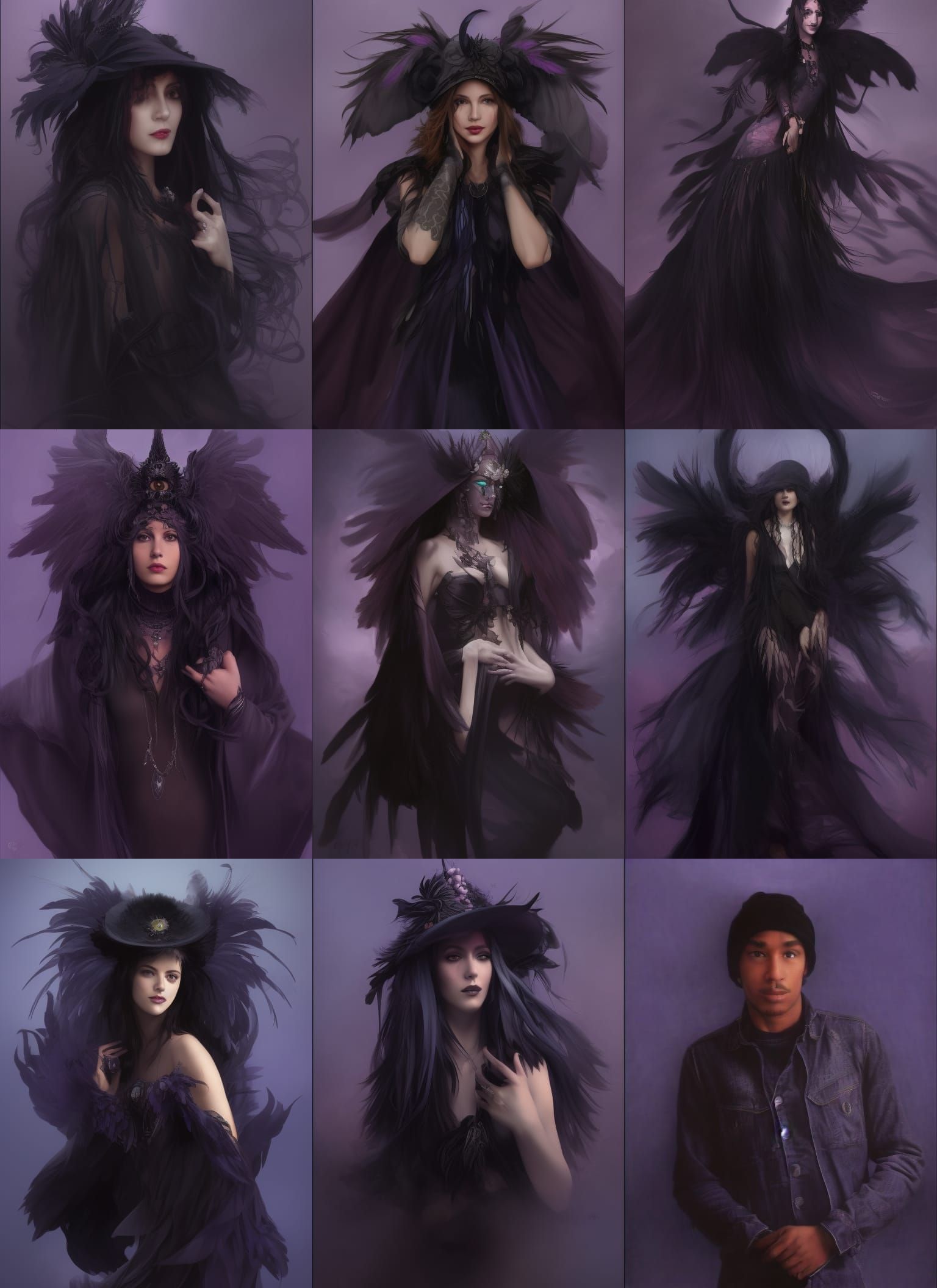 Crow Goddess of Death Portrait in Art Nouveau Style