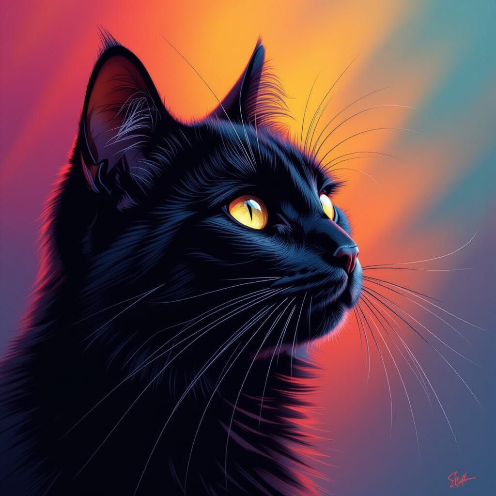 Hyperrealistic Black Cat Portrait with Dramatic Lighting