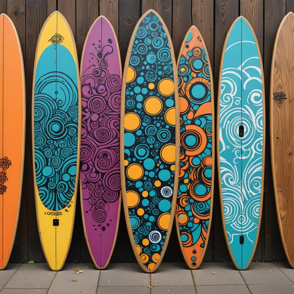 Street art on a wooden surfboard