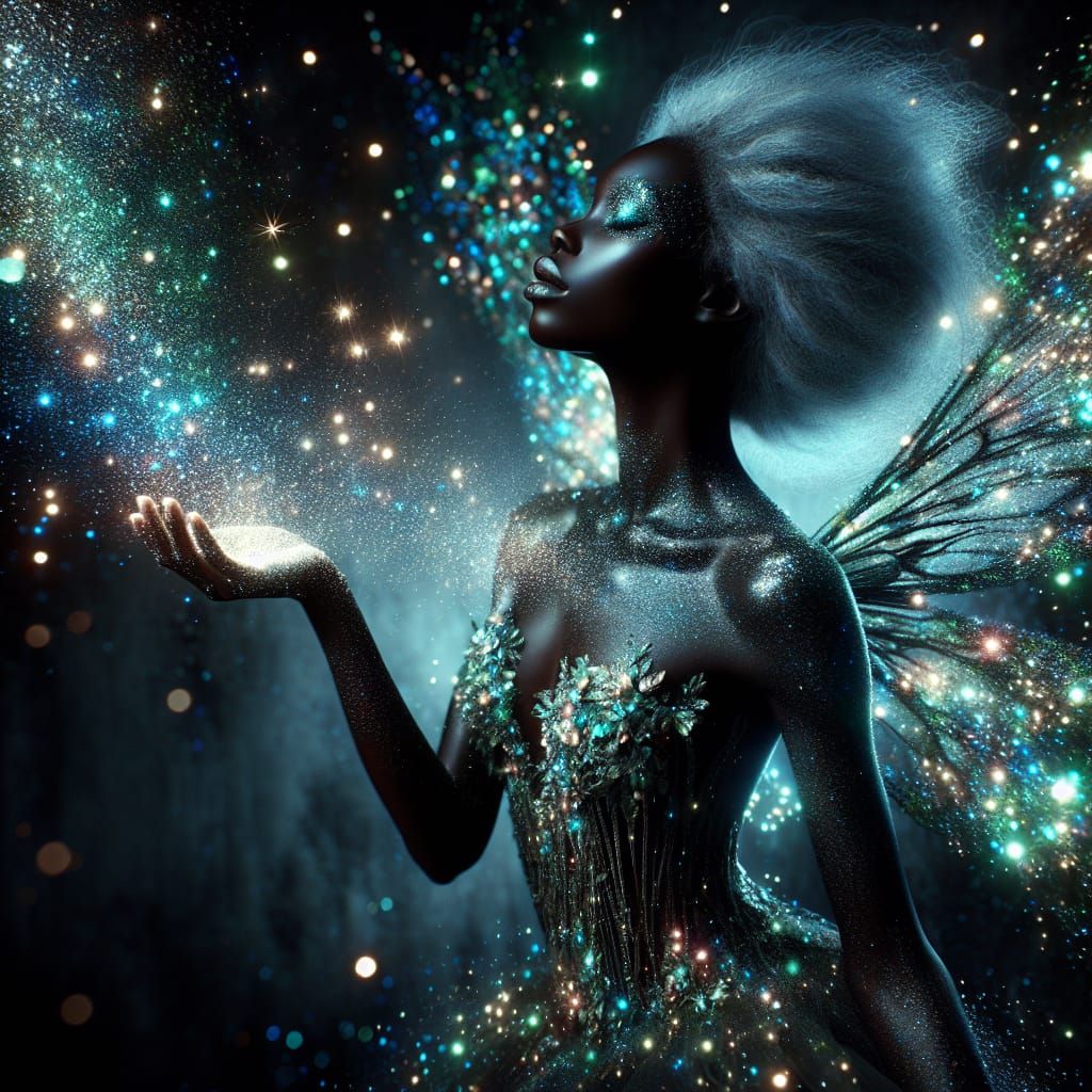 Ethereal Black Woman Fairy Sprinkling Twinkling Dust