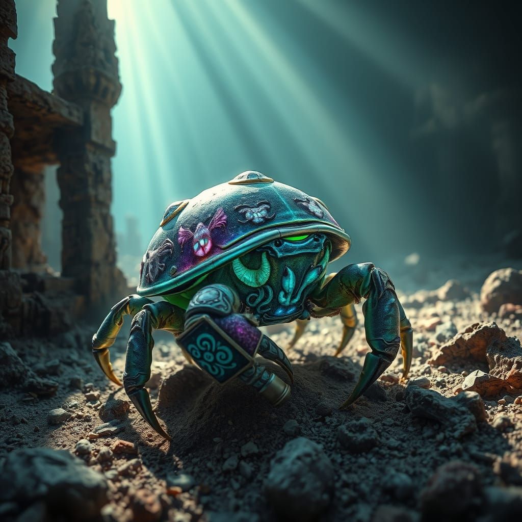 Bioluminescent Hermit Crab in Sunken City Ruins