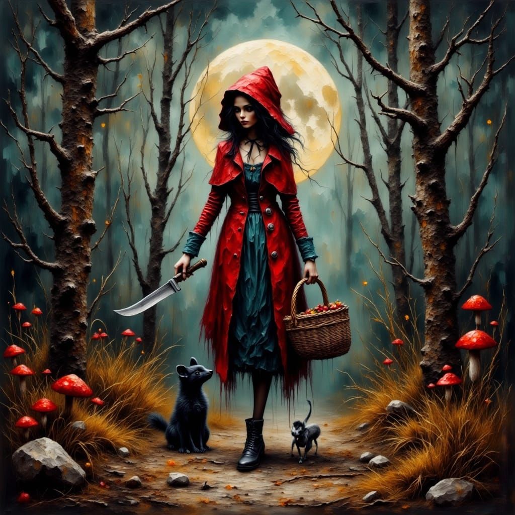 Little Red Riding Hood in Dark Fantasy Style
