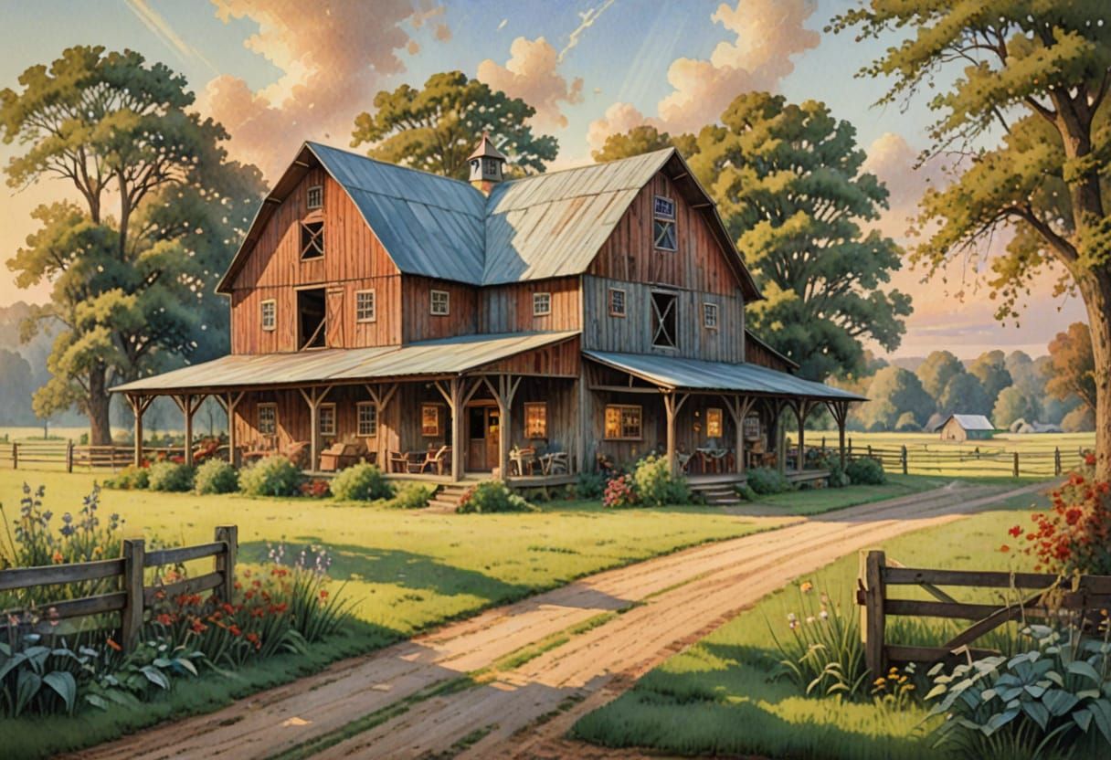 Idyllic Rustic Barn in Golden Afternoon Light