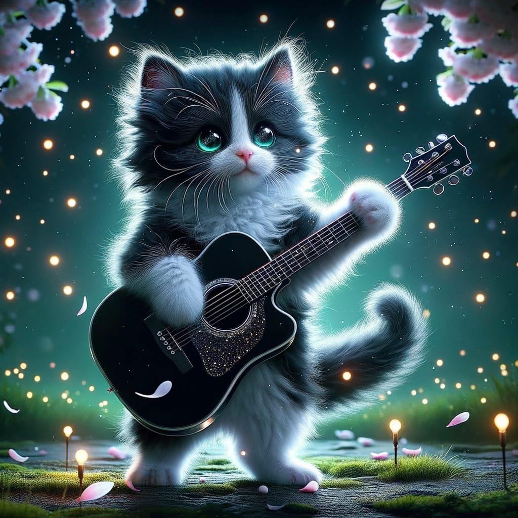 Kitten Rock Star in Hyper-Realistic Digital Art