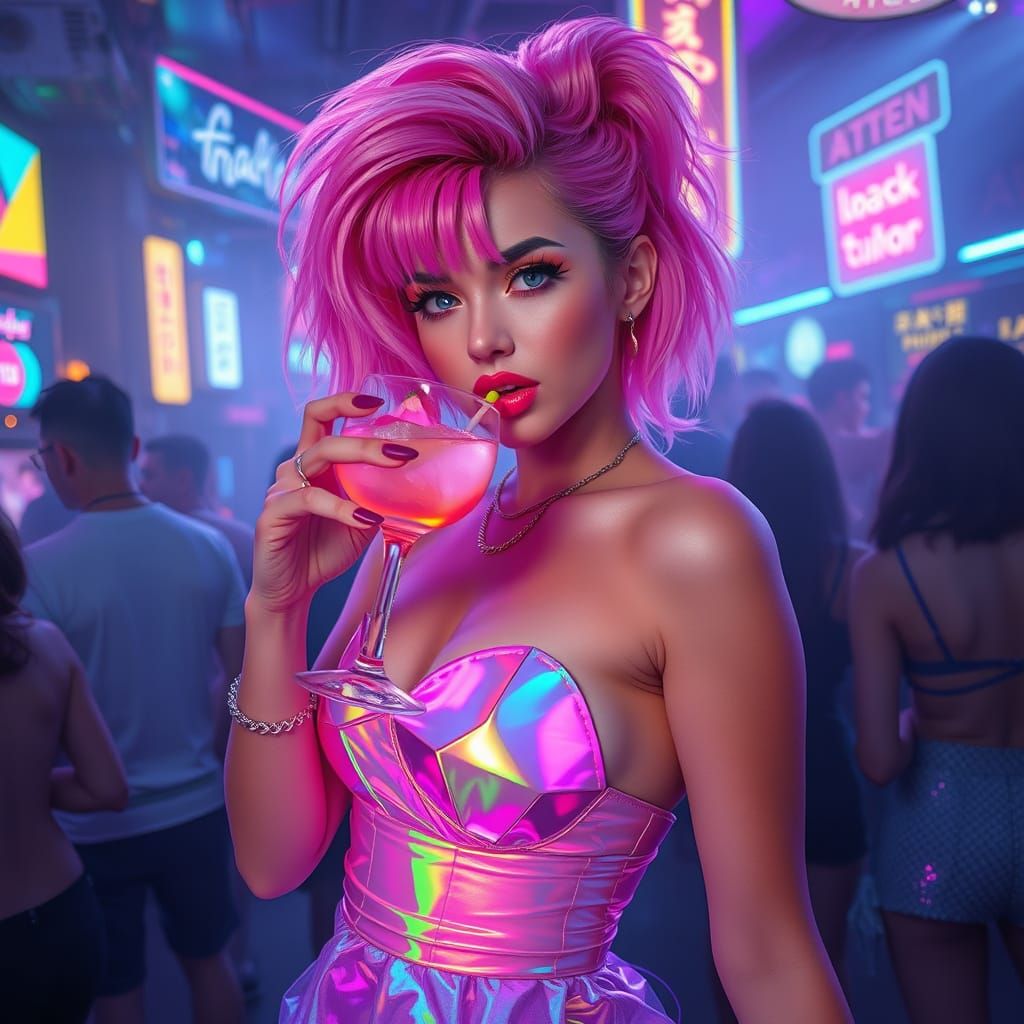 Trendy Woman in Neon Tokyo: Vaporwave Art