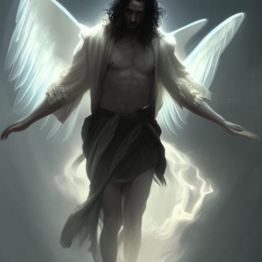 Distressed Angel in Robes: Dark Fantasy Concept Art