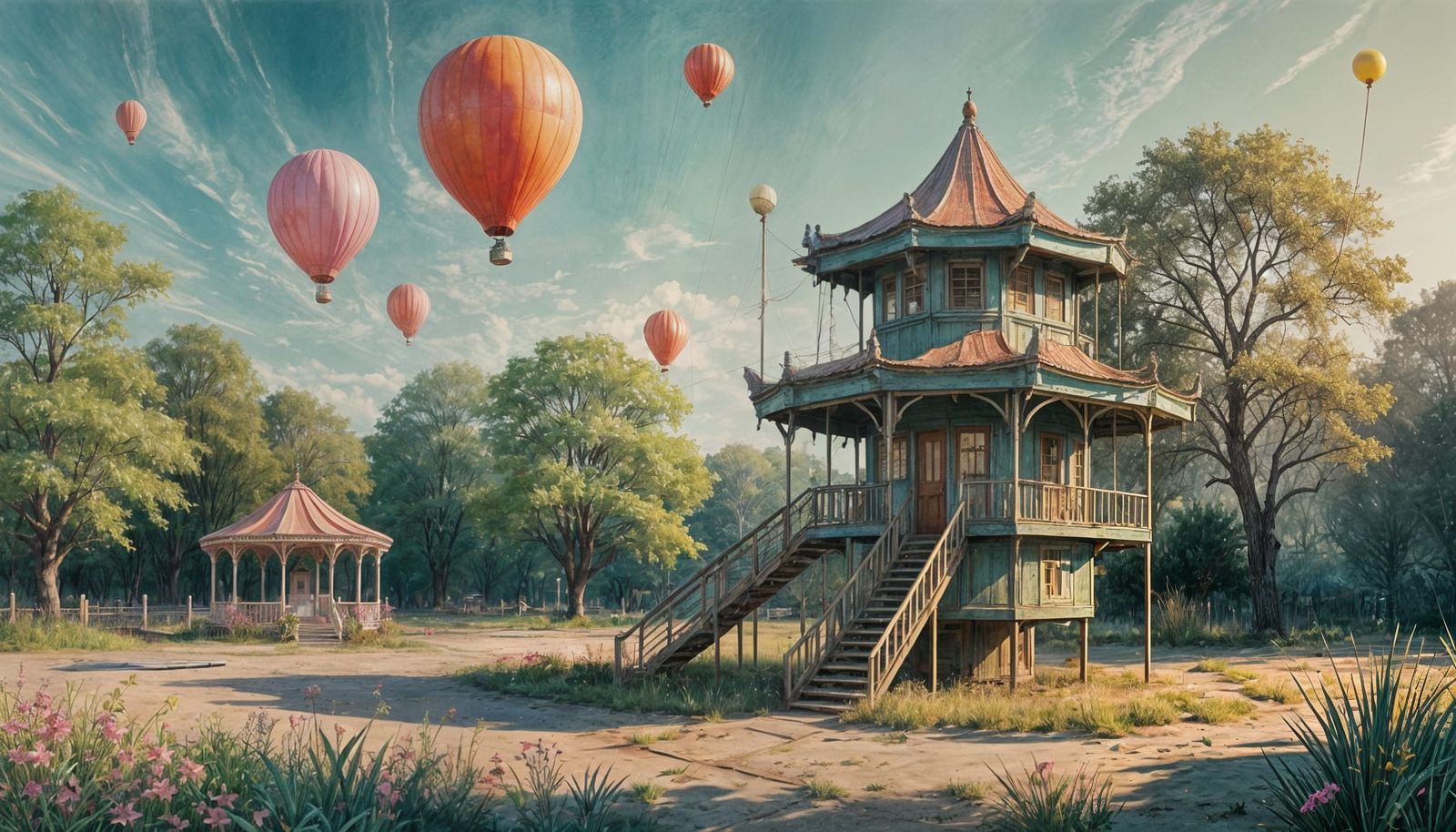Liminal Playground: Watercolor Dreamscape of Childhood