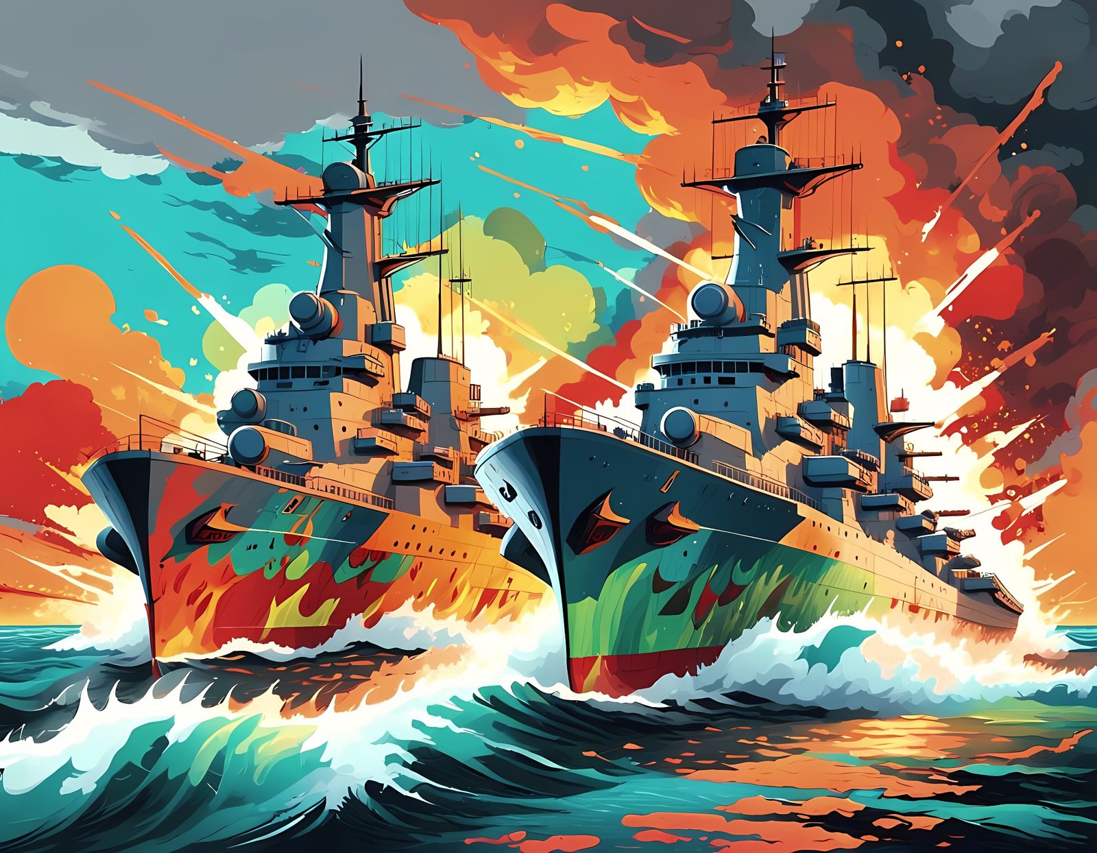 Battleships Clash in Fiery Graffiti Art Battle