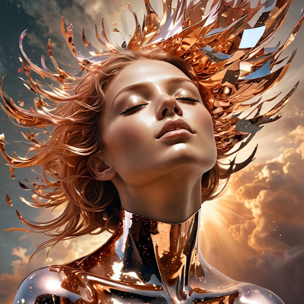 Solarized Woman Merging with Celestial Dreamscape