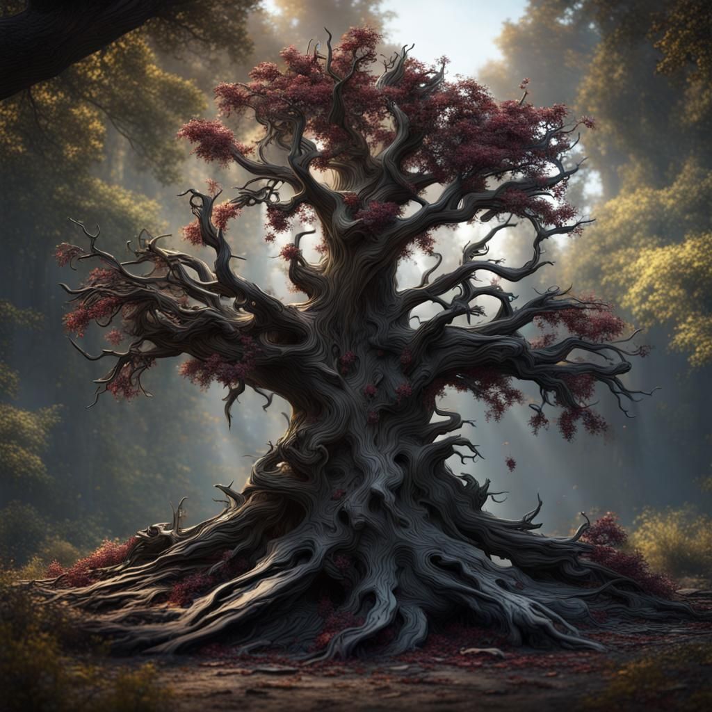 Mangled Tree with Black Crystal: Fantasy Concept Art