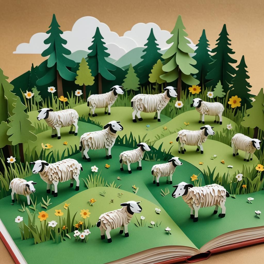 Pop-Up Book Meadow with Sheep Illustration