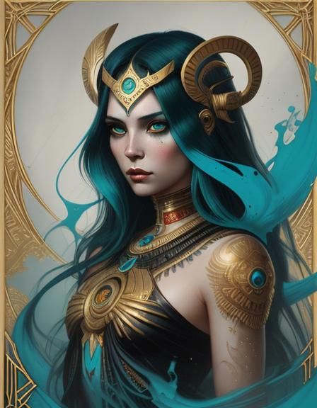 Horus in Ink with Gold and Turquoise Splashes