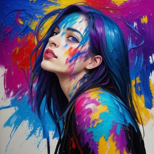 Expressionist Oil Painting of Woman with Music Notes