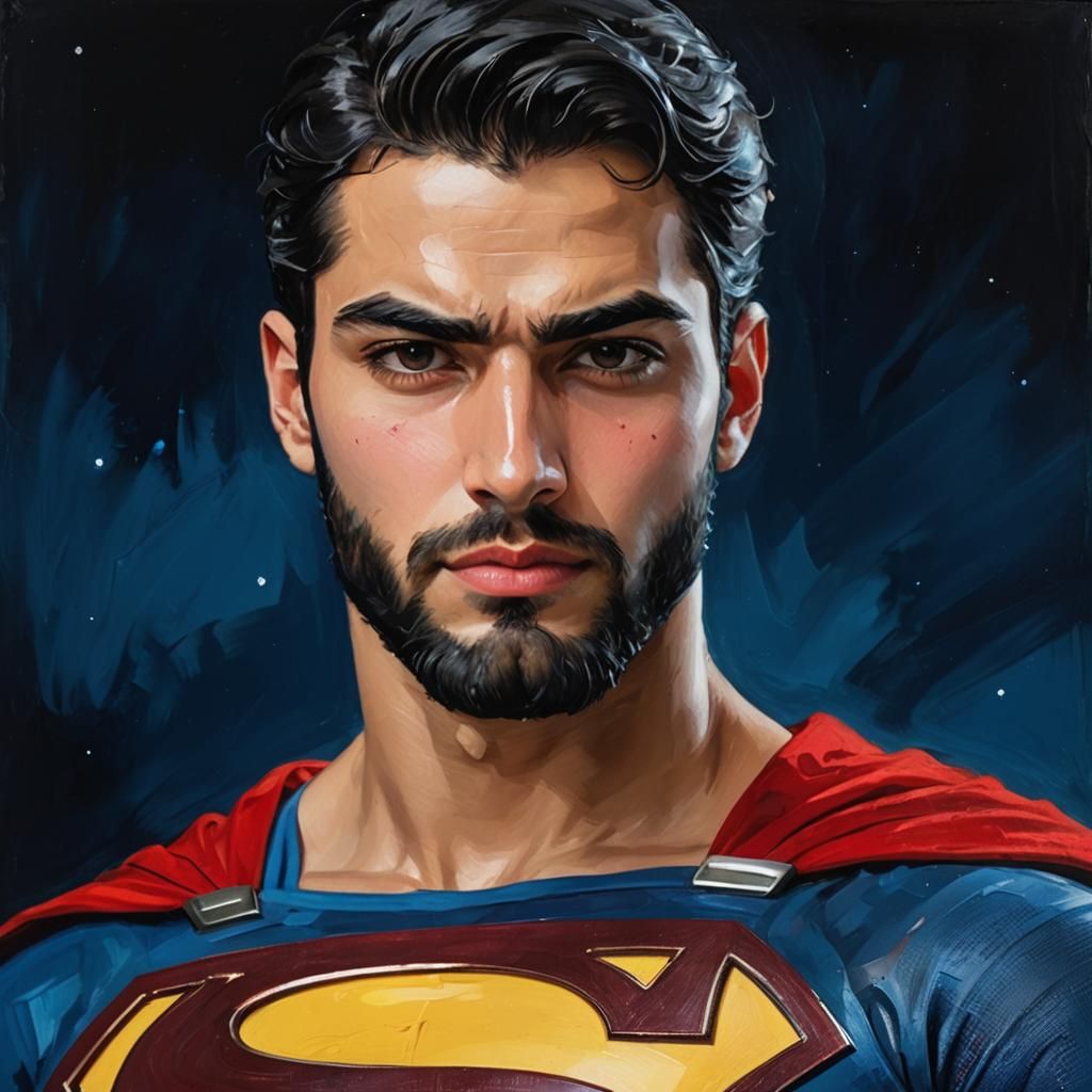 Arab Superman in Neo-Expressionist Oil Painting