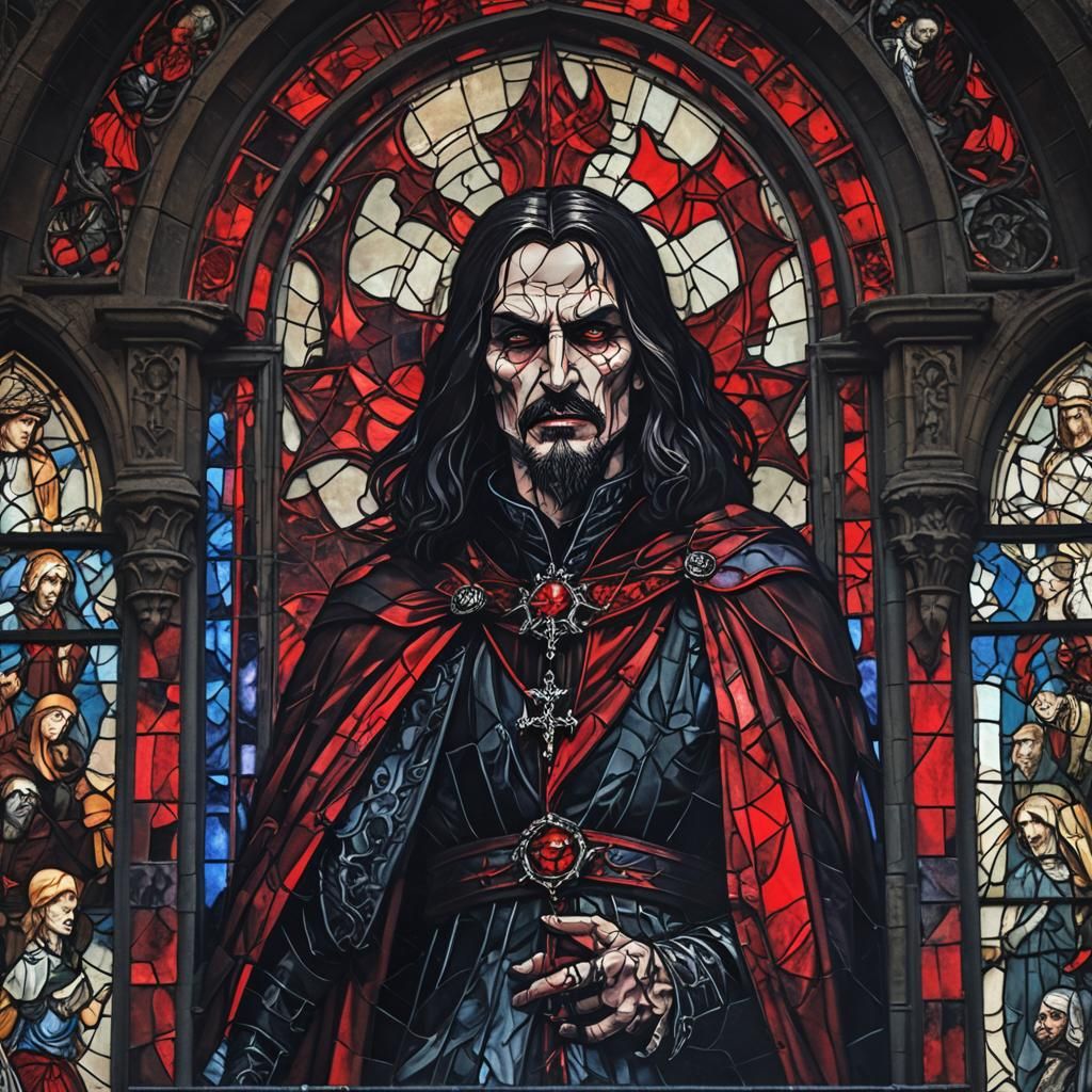 Dark Fantasy Stained Glass: Dracula Vampire Horror