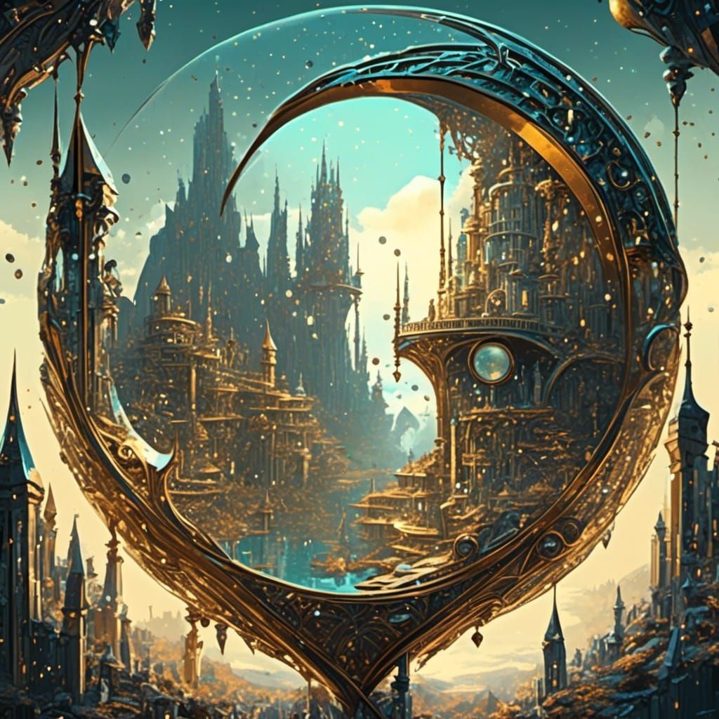 Fantasy Pyrite Moon City in Space