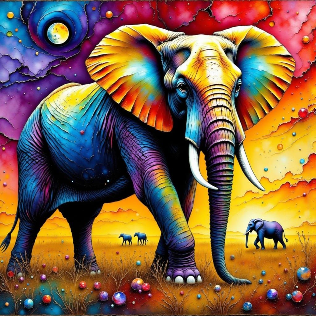 Epic African Elephant Portrait in Dramatic Impasto Style