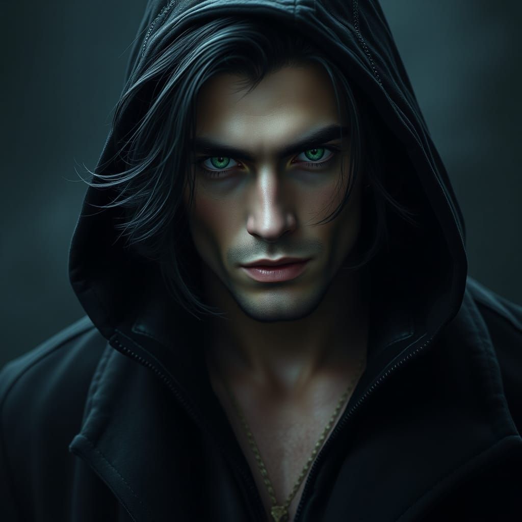 Enigmatic Man with Emerald Eyes, Fantasy Concept Art