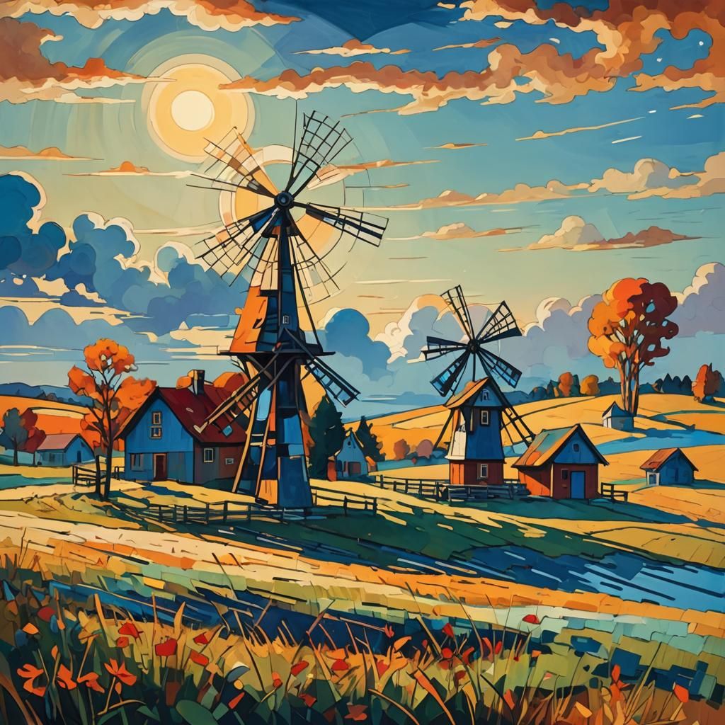 Autumn Windmill in Kandinsky Fantasy Style