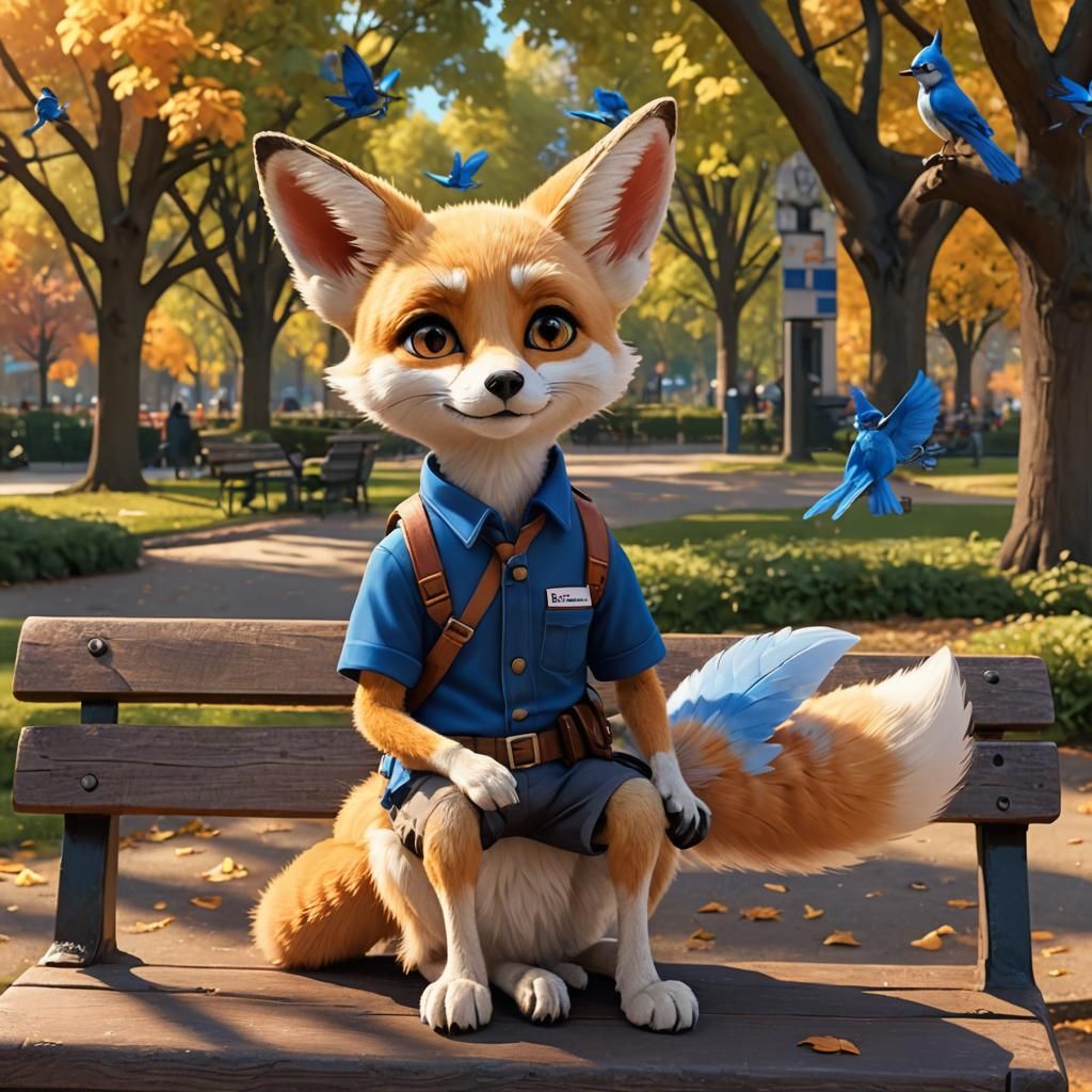 Fennec Fox Mailman with Wings, Pixar-Style 3D Art