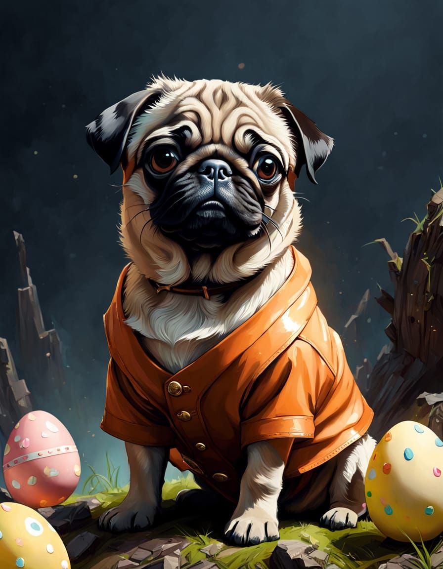 Pastel Easter Pug Zu in Digital Art Style