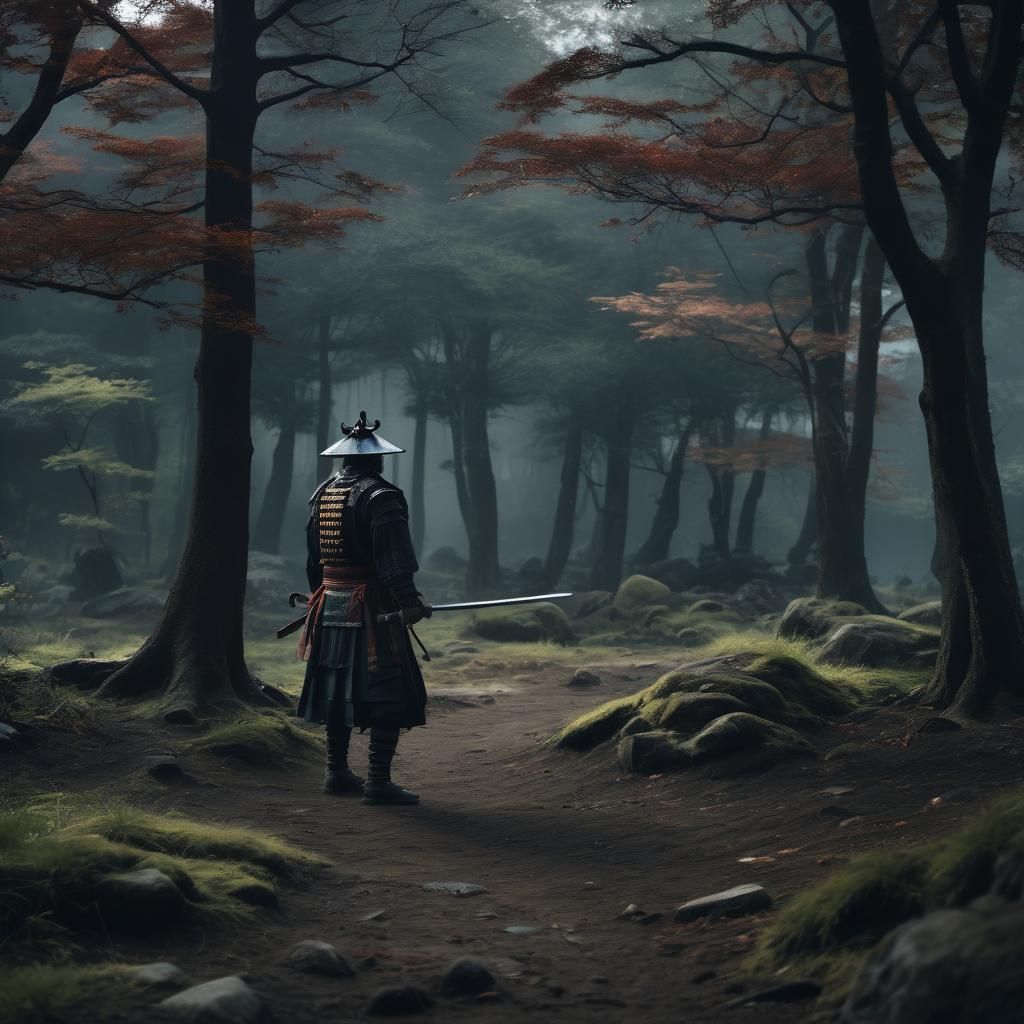 Dramatic Samurai Film Still in Cinematic Lighting