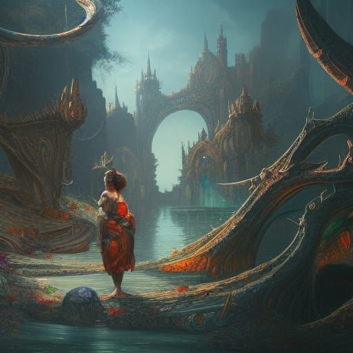 Detailed Matte Painting of a Beggar in Deep Color