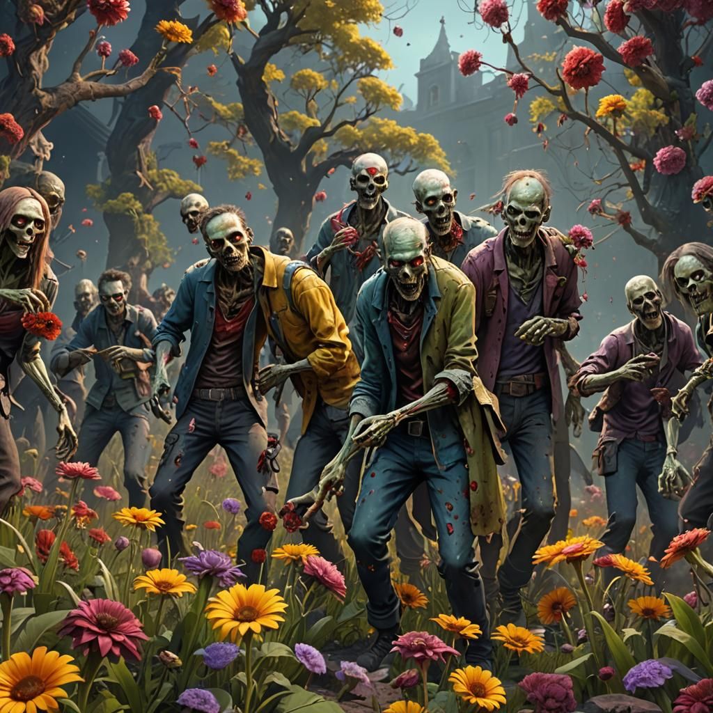 Zombies Picking Flowers in a Detailed Matte Painting