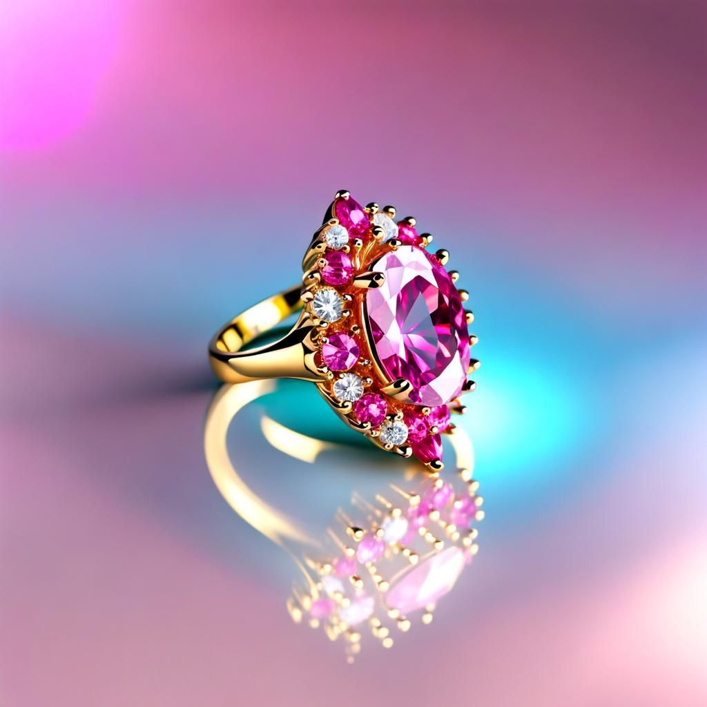 Ring with pink and white diamonds