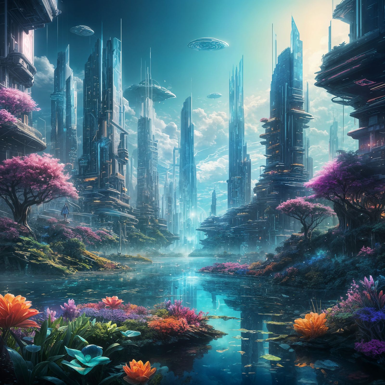 Vibrant Digital Art Illustration with Surreal Landscape