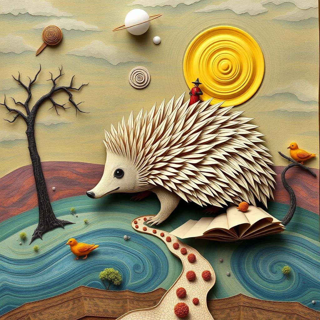 Paper Hedgehog World in Surrealist Style