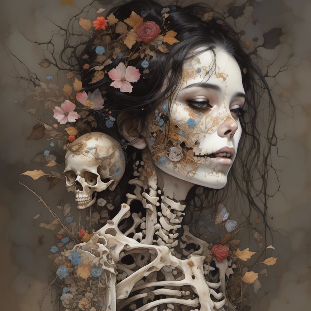 Skeletal Bride and Groom Portrait in Watercolor