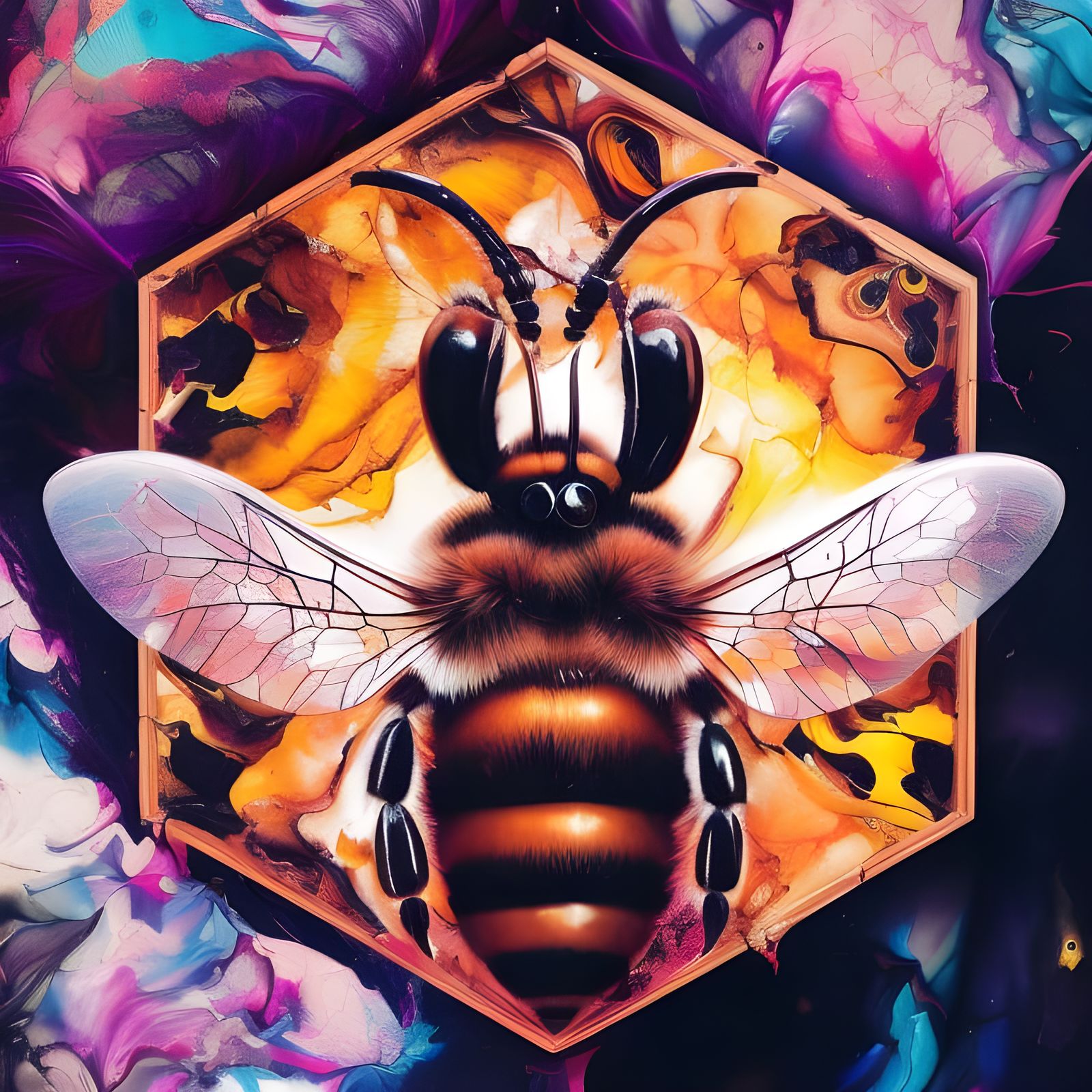 Adorable Bee in Inkblot Art with Dramatic Lighting